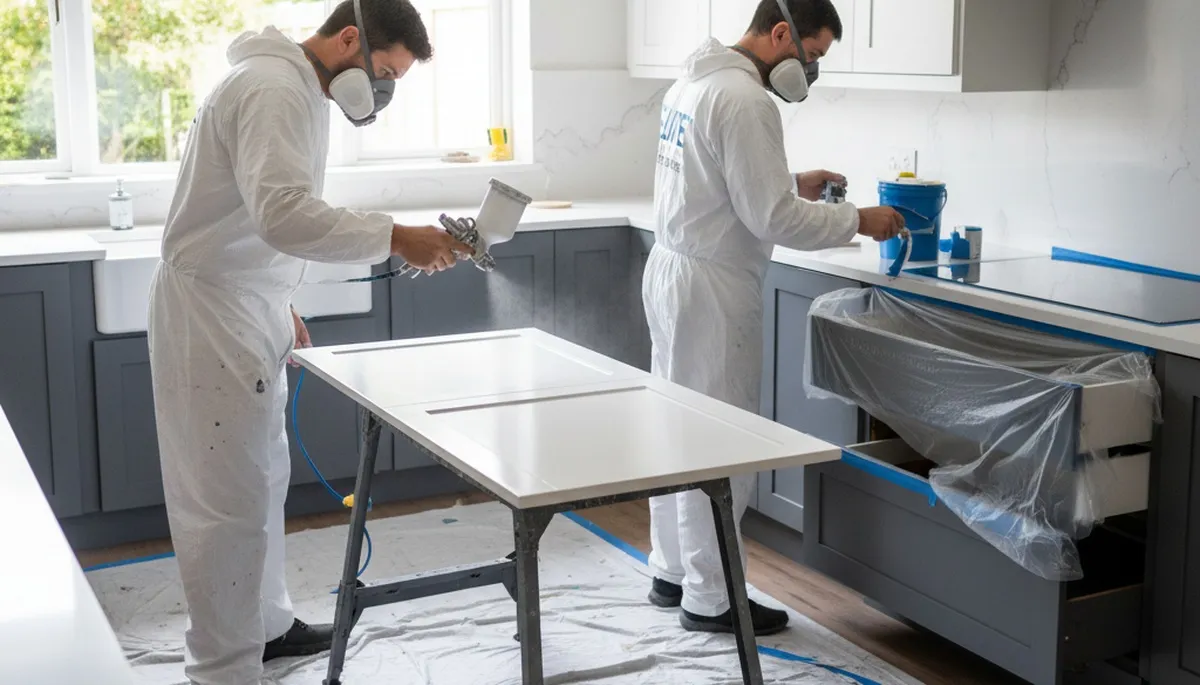 Cabinet painting in Olathe, KS by Olathe Paint Pros with smooth, durable kitchen finishes