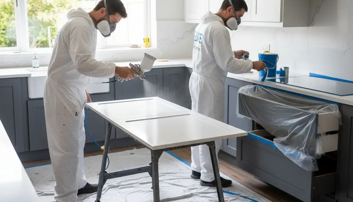 Cabinet painting in Olathe, KS by Olathe Paint Pros with smooth, durable kitchen finishes