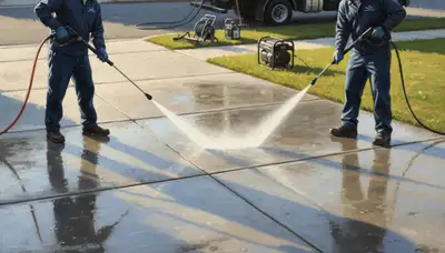 Concrete pressure cleaning in Olathe, KS removes stains and grime from driveway and patio surfaces