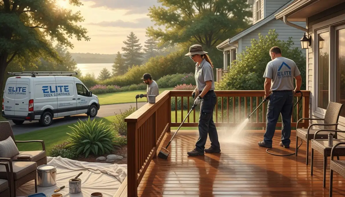 Deck painting service in Olathe, KS protecting wood from sun and humidity on a residential deck
