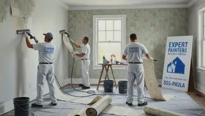 Wallpaper removal service in Olathe, KS by Olathe Paint Pros preparing walls for a clean finish