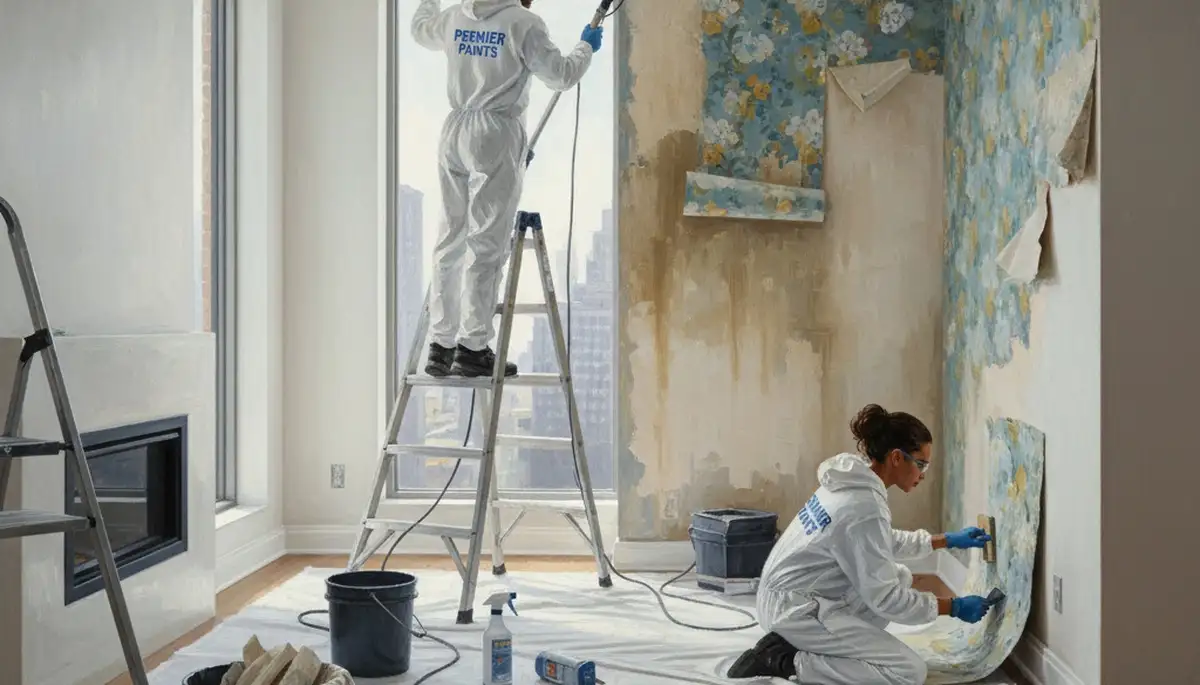 Wallpaper removal service in Olathe, KS by Olathe Paint Pros preparing walls for a smooth finish